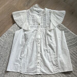 Rails Elegant White Lace Trim Blouse